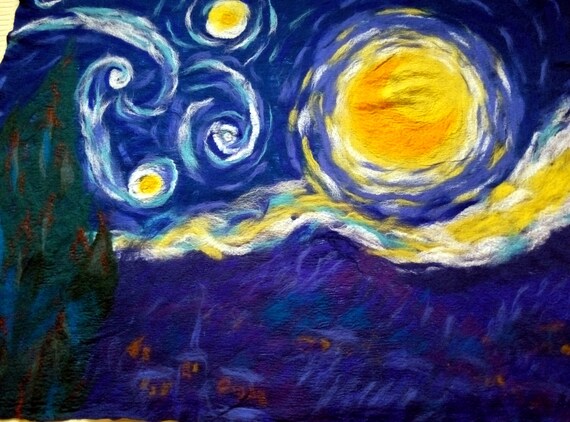 Felted Blanket Van Gogh Starry Night Wool Throw Modern Bedding Etsy