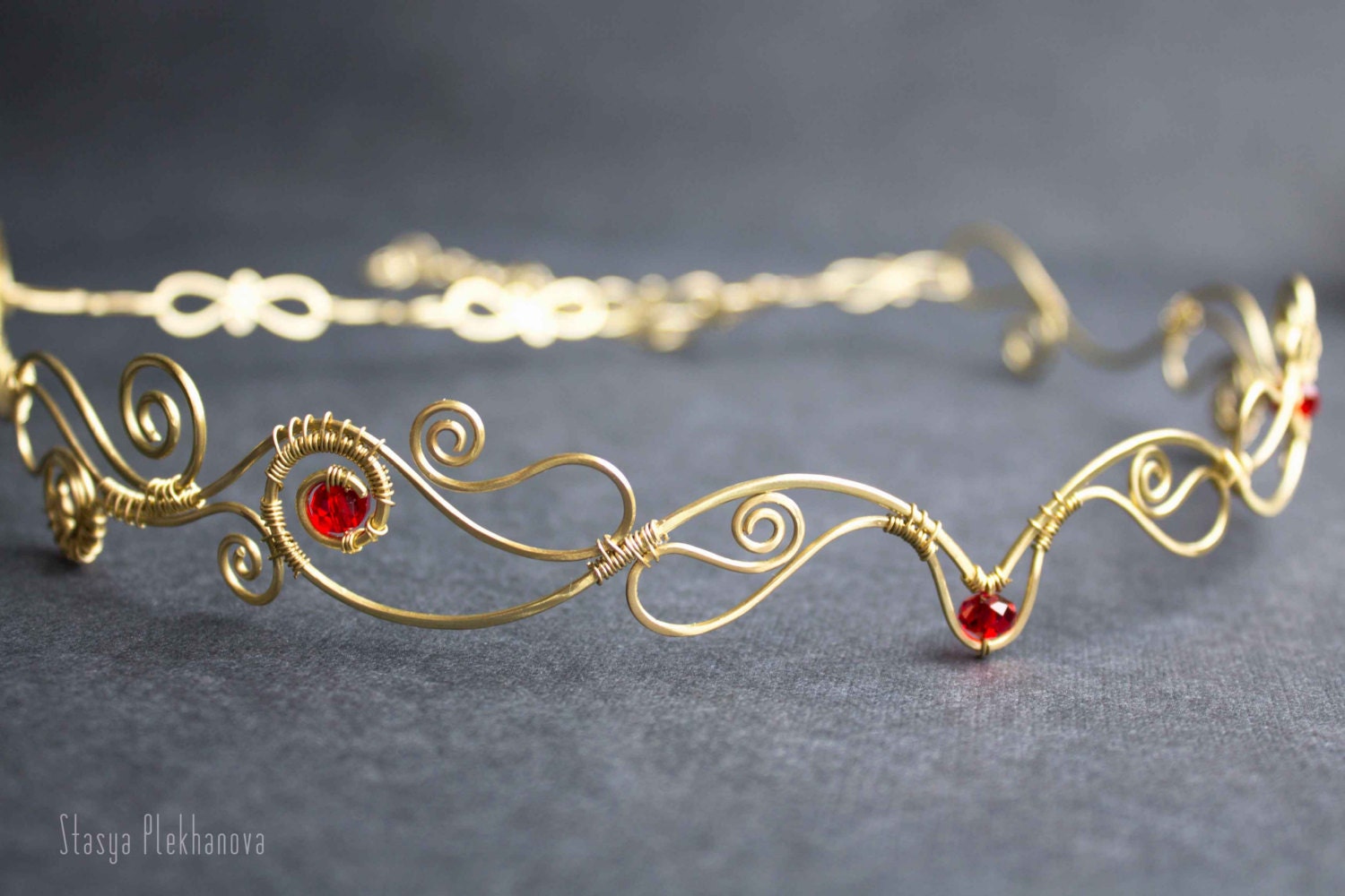 Brass wire wrapped tiara with red beads Etsy