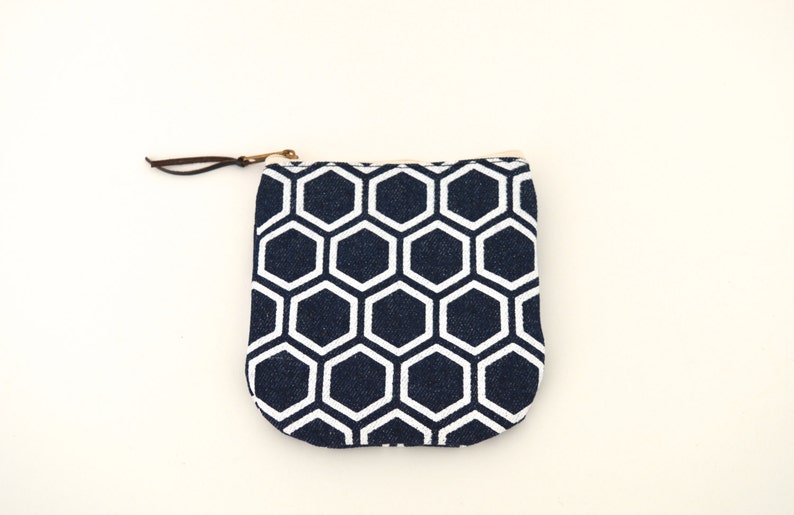 japanese pattern print Mini zipper pouch Denim small pouch Canvas coin purse indigo pouch