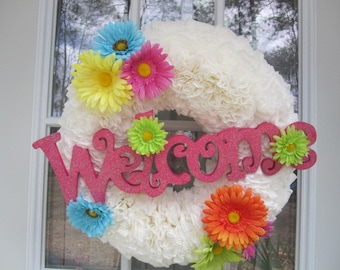 Gerbera Daisy Spring Welcome Wreath / Bright Easter Wreath