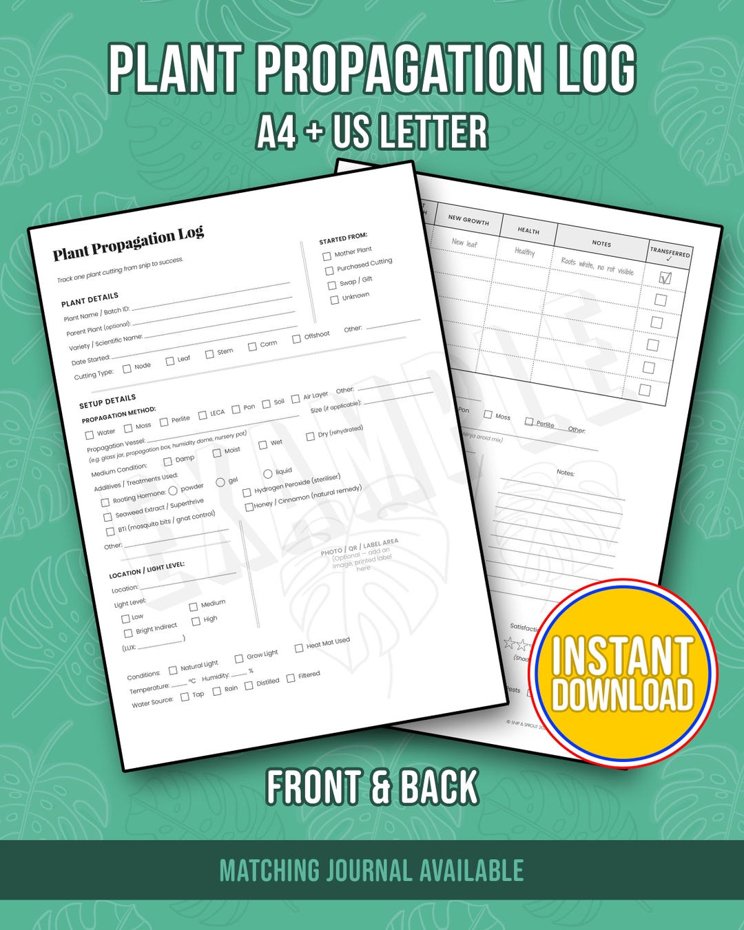 Plant Propagation Log Printable | Root Growth Tracker PDF for Cuttings ...