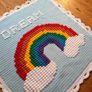 Rainbow Puff Baby Blanket, Customizable Name / Date - Crochet Pattern