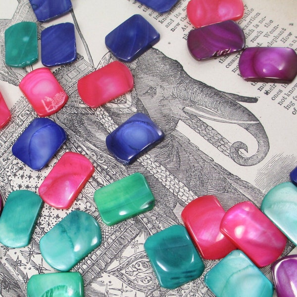 50 Dyed Shell Mother Of Pearl Shell Cabochons Rectangular Jewel Tones Cabochon Plaque Pieces Lot Set Fuchsia Purple Blue Green Flat Back