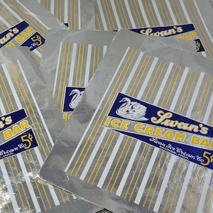 Vintage Swan&#39;s Ice Cream Bar Wrappers, 1930s Art Deco Ephemera (Lot of 6)