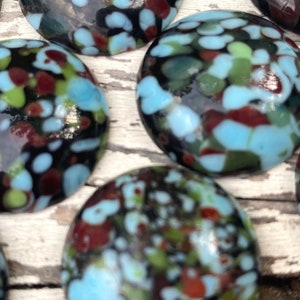 10 Vintage Round Glass Cabochons Domed Speckled Blue Black Rounded Cab Cabochon Lot Set 1960s Swirled Spotted Dome Unique 24mm