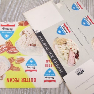 SALE 2 Vintage Cream Pint Boxes Butter Pecan Victory All Star 1950s Carton Retro  Diner  Kitchen Prop Advertising Package Unused 1960