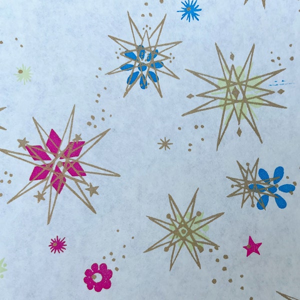 4 Yards RARE 1950s Atomic Starburst Retro Pink Blue Gold Wrapping Paper Gift Wrap 50s Midcentury Modern Wild Googie Abstract MCM Star Burst