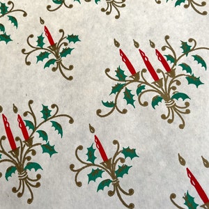 12 FEET 1950s Vintage Holly Candle Sconces Wrapping Paper WIDE 24" Christmas Gift Wrap Retro Stylized Ephemera 4 Yards