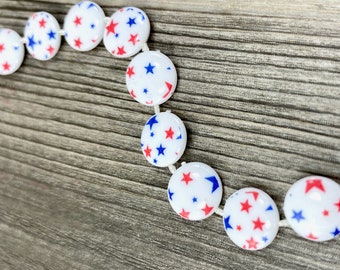 Vintage Patriotic Bead Garland: Red White Blue Star Retro Plastic Decor 24 ft.