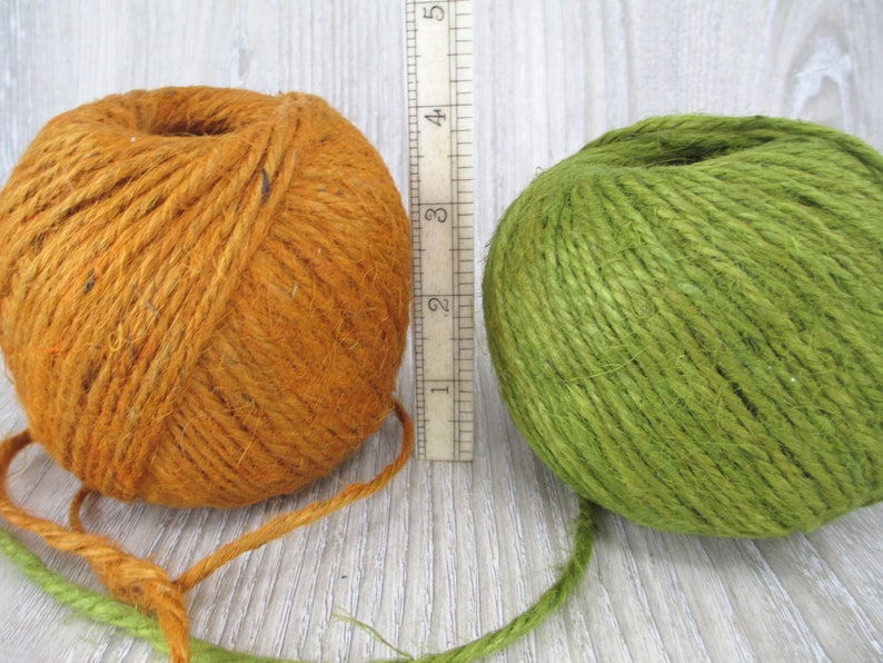 2 Rolls Vintage Jute Twine 80 Yards Each Pumpkin Orange Green Rustic String Cord Natural Primitive Macrame 1970s 70s Craft Country Natural