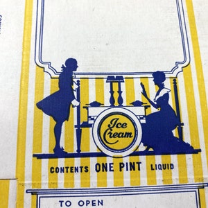 1930s Vintage Art Deco Ice Cream Box Yellow Blue One Pint 1930 Prop Striped Fancy French Kitchen Prop Advertising Old Fashioned Unused Flat