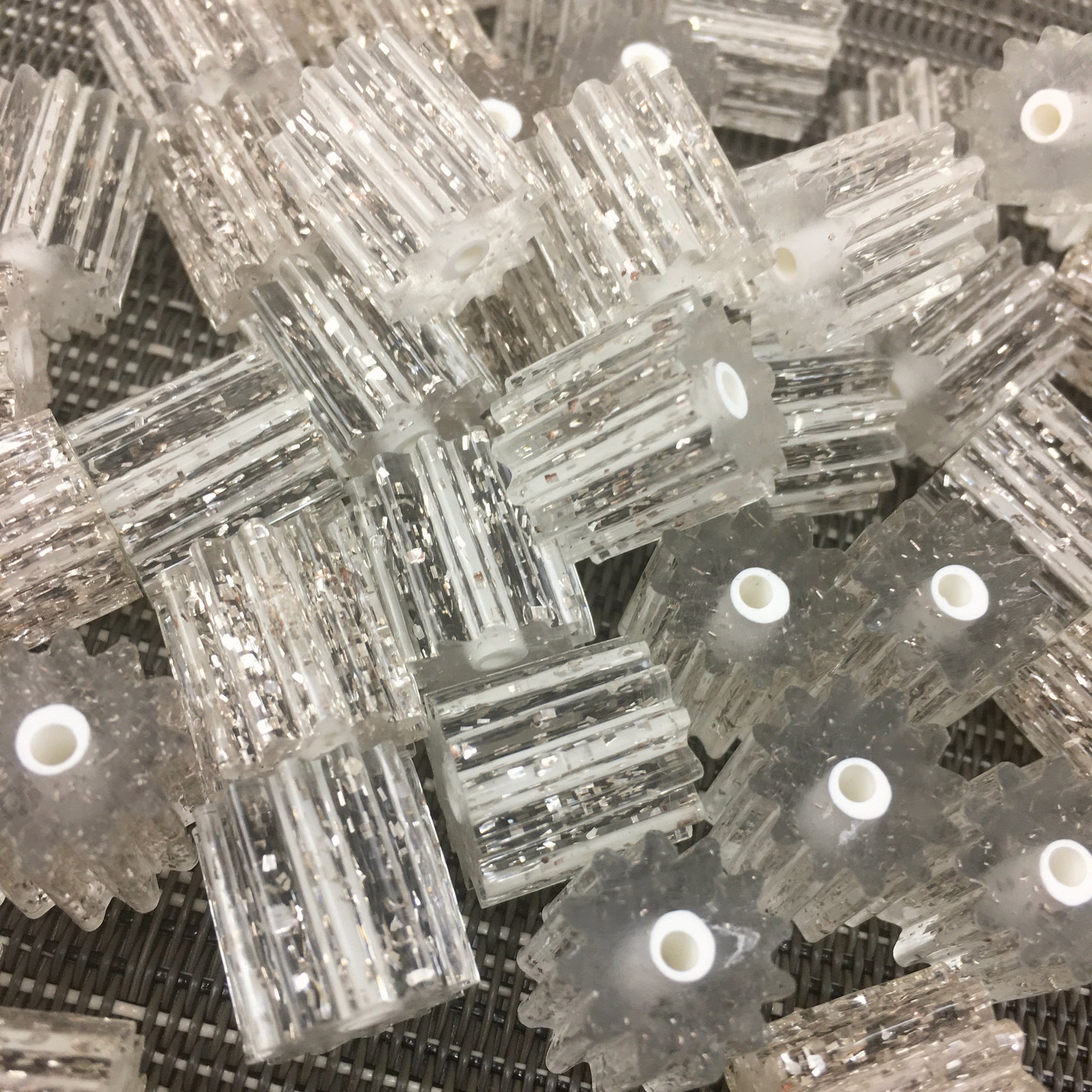 50 Vintage Glitter Plastic Tube Beads Clear Silver Fluted Etsy 日本