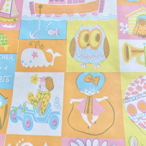 12 Feet 1960s Pastel Mod Cartoon Gift Wrap Wrapping Paper Retro 12 Feet Anthro Animals Owl Cat Kitsch Elephant Whimsical Cute Kawaii 60s