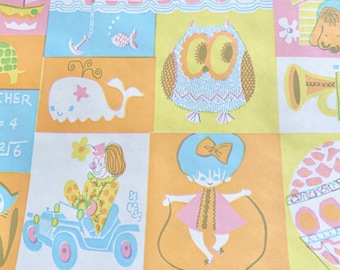 1960s Cartoon Gift Wrap, Pastel Retro Kitsch Animals, 12 ft