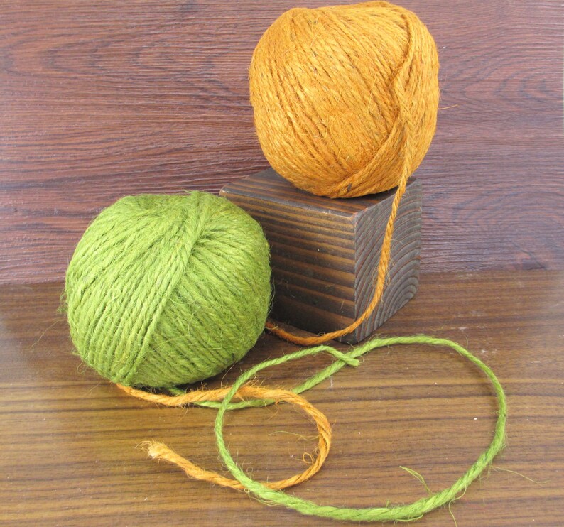 2 Rolls Vintage Jute Twine 80 Yards Each Pumpkin Orange Green Rustic String Cord Natural Primitive Macrame 1970s 70s Craft Country Natural