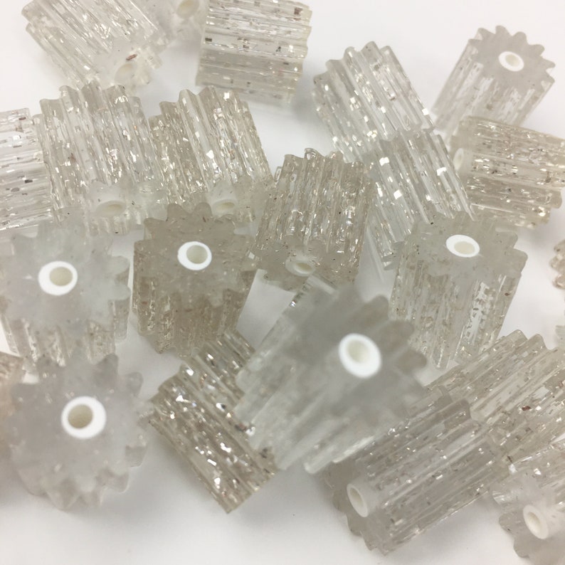 50 Vintage Glitter Plastic Tube Beads Clear Silver Fluted Etsy