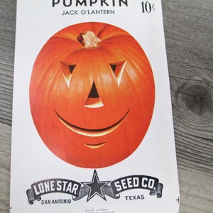 Pumpkin Seed Packet Vintage 1940s 1950s Jack O Lantern JOL Halloween Decoration Antique Seeds Autumn 40s 1950s Gardening Fall Orange Old image 7