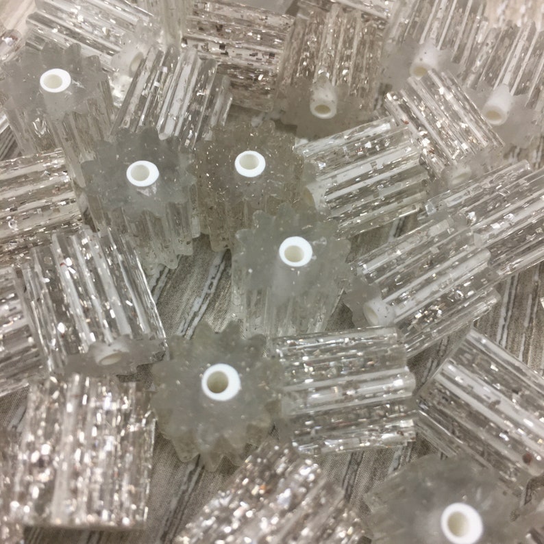 50 Vintage Glitter Plastic Tube Beads Clear Silver Fluted Etsy Sweden
