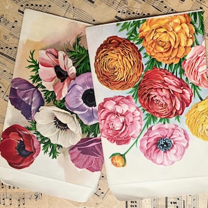 2 Large Vintage Flower Seed Packet Early 1950s Anemone Ranunculus Colorful Litho Illustration Floral Flowers Pink Purple Colorful As Is Read