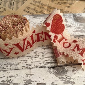 48 Feet Vintage Valentines Day Crepe Paper Streamers Retro 1970s Mod Cream Red Two Roll in Package Fancy Edge Decor Craft As Is READ