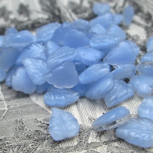 60 Tiny Blue Czech Glass Leaves Miniature Leaf Cabochon Lot Set Swirled Moonstone Glass Flatback Flat Back Opal Mini Embellishment Craft