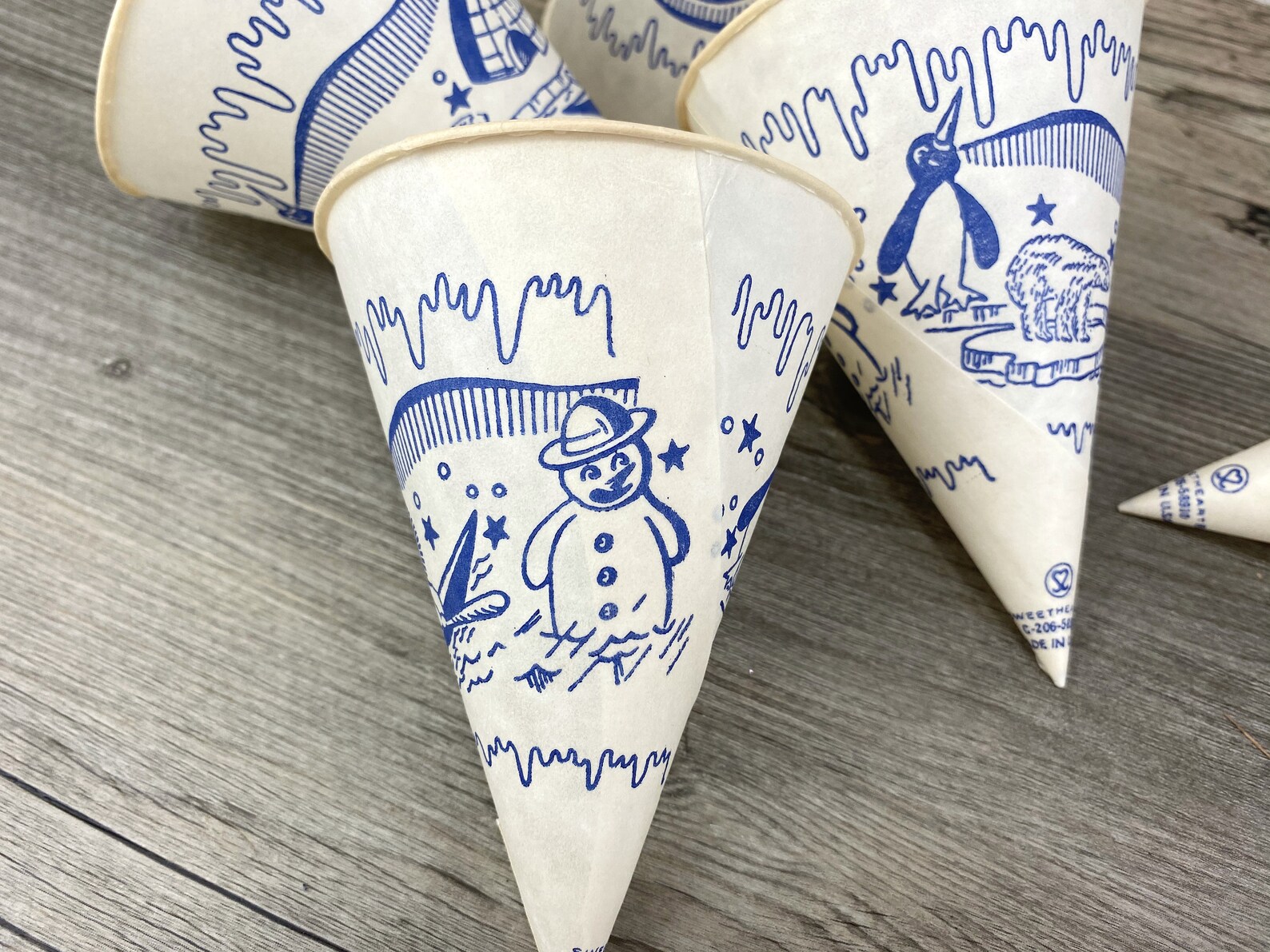 5 Vintage Paper Cup Cones Winter Christmas Penguin Polar Bear - Etsy