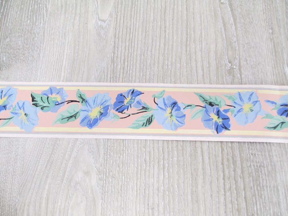 Vintage Morning Glory Blue Pink Floral Wallpaper Border 1940s Etsy