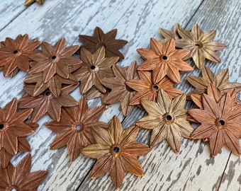 24 Vintage Star Flower Shaped Stampings Metal Copper Plated Round Flower Hole Finding Findings Jewelry Petals Flowers Patina Supply