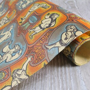 12 Feet 1970s Masculine Sports Bearded Men Vintage Wrapping Paper Man Men's Gift Wrap Retro Mod Cartoon Kitsch Beard Manly Sport Male Humor image 3