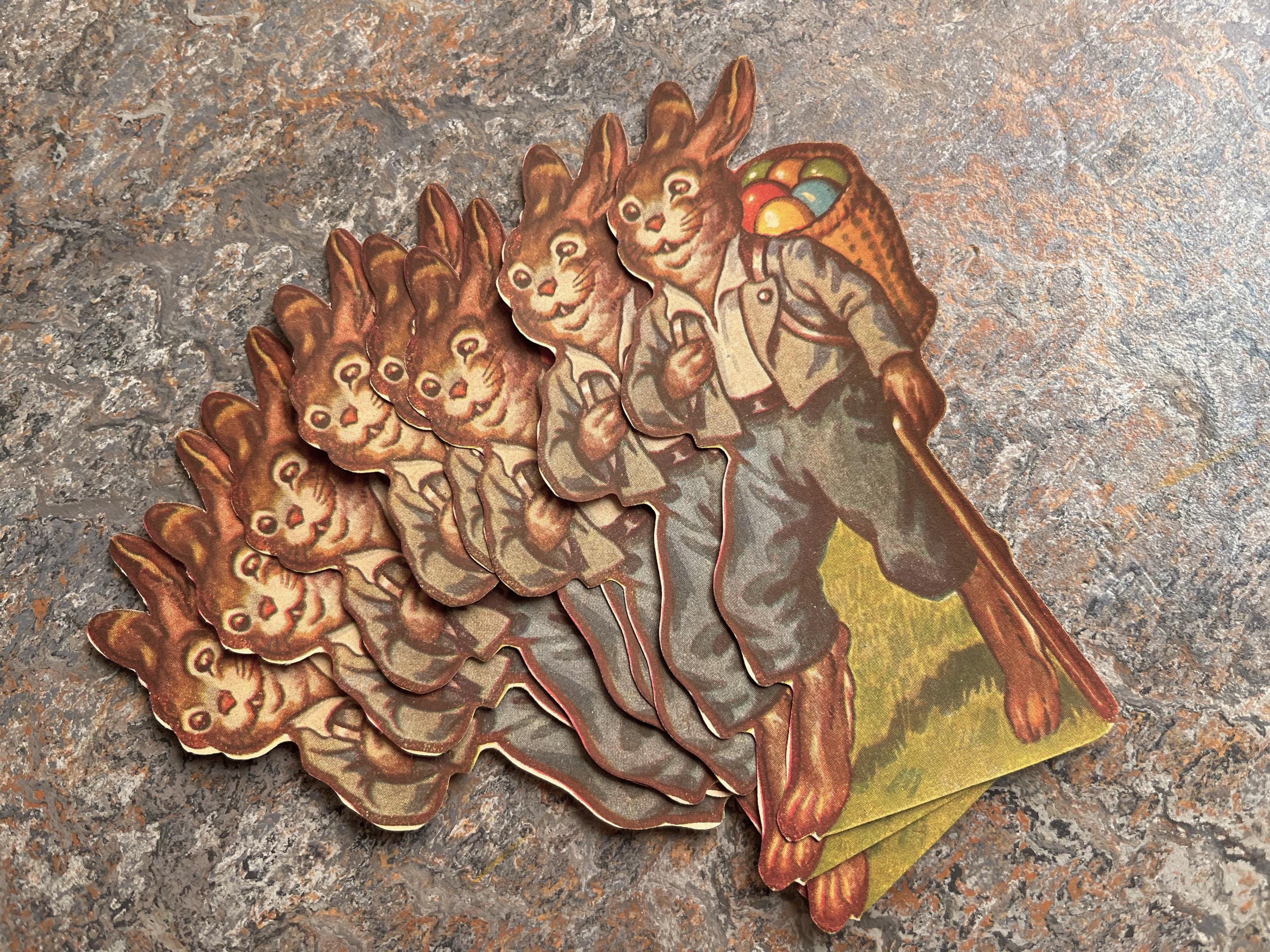 8 Vintage Easter Rabbit Paper Scraps: 1950s Anthropomorphic Bunny