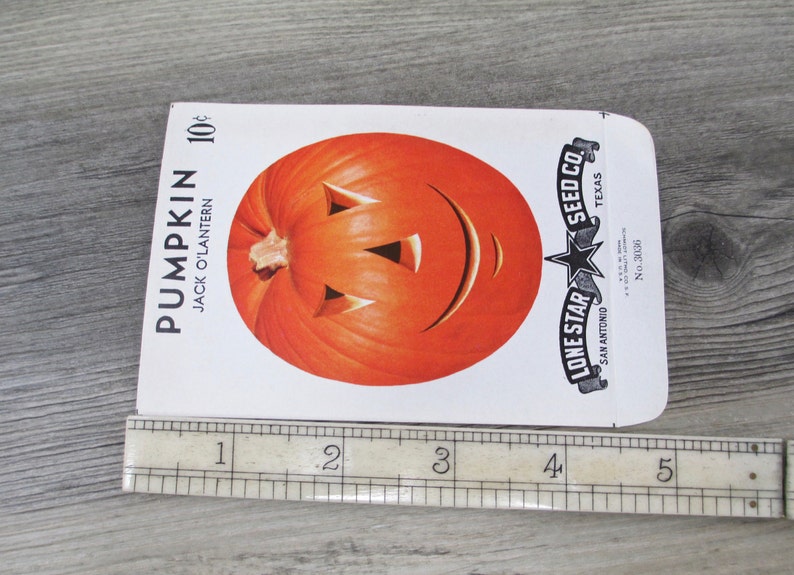 Pumpkin Seed Packet Vintage 1940s 1950s Jack O Lantern JOL Halloween Decoration Antique Seeds Autumn 40s 1950s Gardening Fall Orange Old image 3