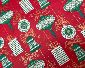 12 Feet Vintage Gift Wrap Retro Ornaments 1950s 1960s Red Green Gold Wrapping Paper Midcentury Shiny Brite Style Ornament Christmas Gift