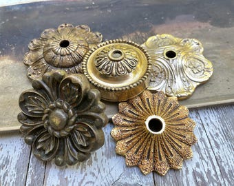Mixed Lot 5 Metal Chandelier Lamp Rosettes Plates Vintage Retro