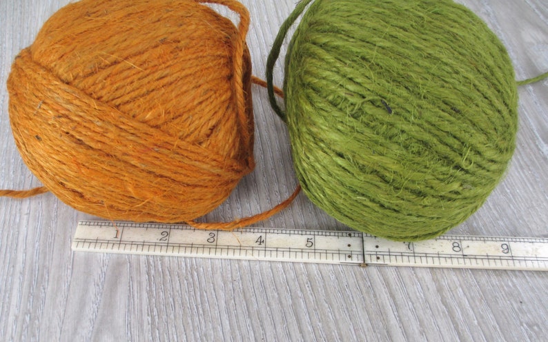 2 Rolls Vintage Jute Twine 80 Yards Each Pumpkin Orange Green Rustic String Cord Natural Primitive Macrame 1970s 70s Craft Country Natural