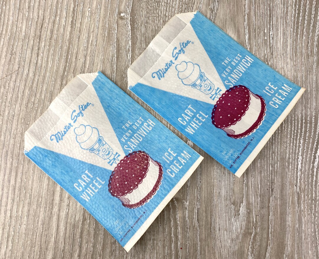 2 Vintage Mister Softee Ice Cream Bags Midcentury Wrapper Sandwich ...