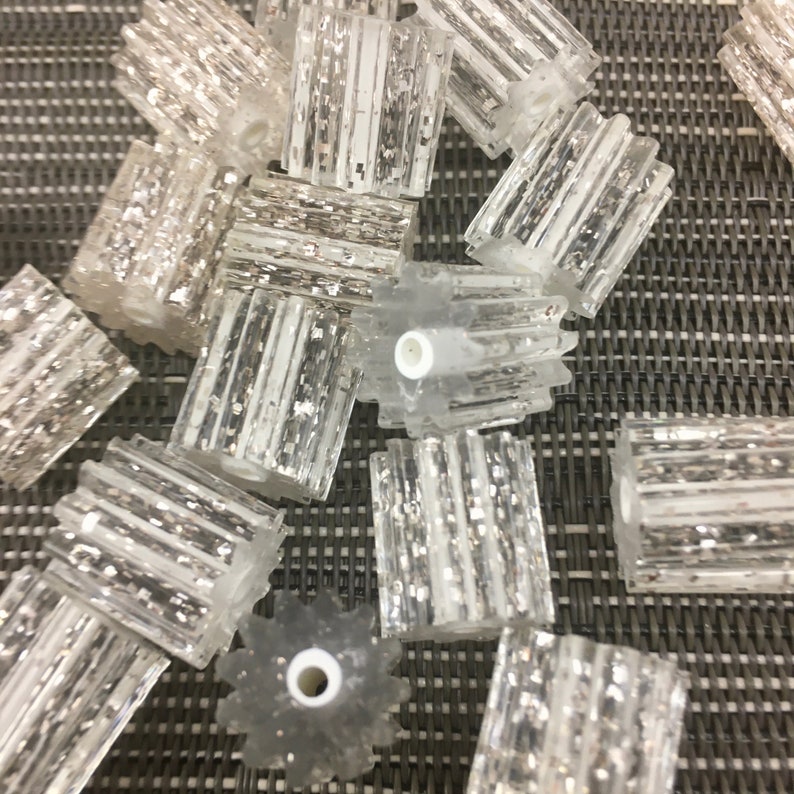 50 Vintage Glitter Plastic Tube Beads Clear Silver Fluted Etsy