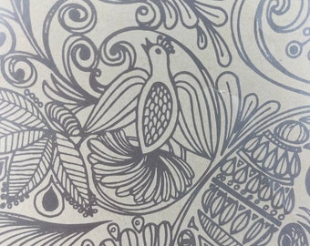 4 Yards Mod Flower Birds Hollywood Regency Wrapping Paper Retro 1960s 1970s Gift Wrap Luxe Flowers Wedding Christmas Bohemian Hippie Silver