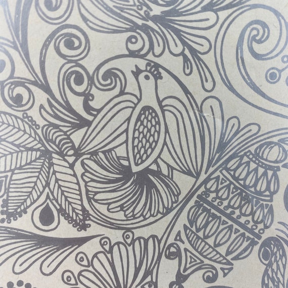 12 Feet Mod Flower Birds Hollywood Regency Wrapping Paper Retro 1960s 1970s Gift Wrap Luxe Flowers Wedding Christmas Bohemian Hippie Silver