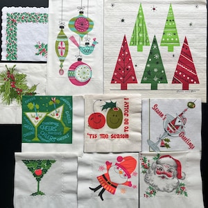 10 Vintage Christmas Napkins Midcentury Holiday Paper Ephemera 1950s 1960s 1970s Holly Santa Kitsch Retro Mixed Lot Set