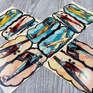 12 Antique 1920s Plane Game Pieces Paper Litho Vintage Planes Lot Set Lithograph Art Deco 2 Sheets Sheet Travel Aviation Airplane Airplanes