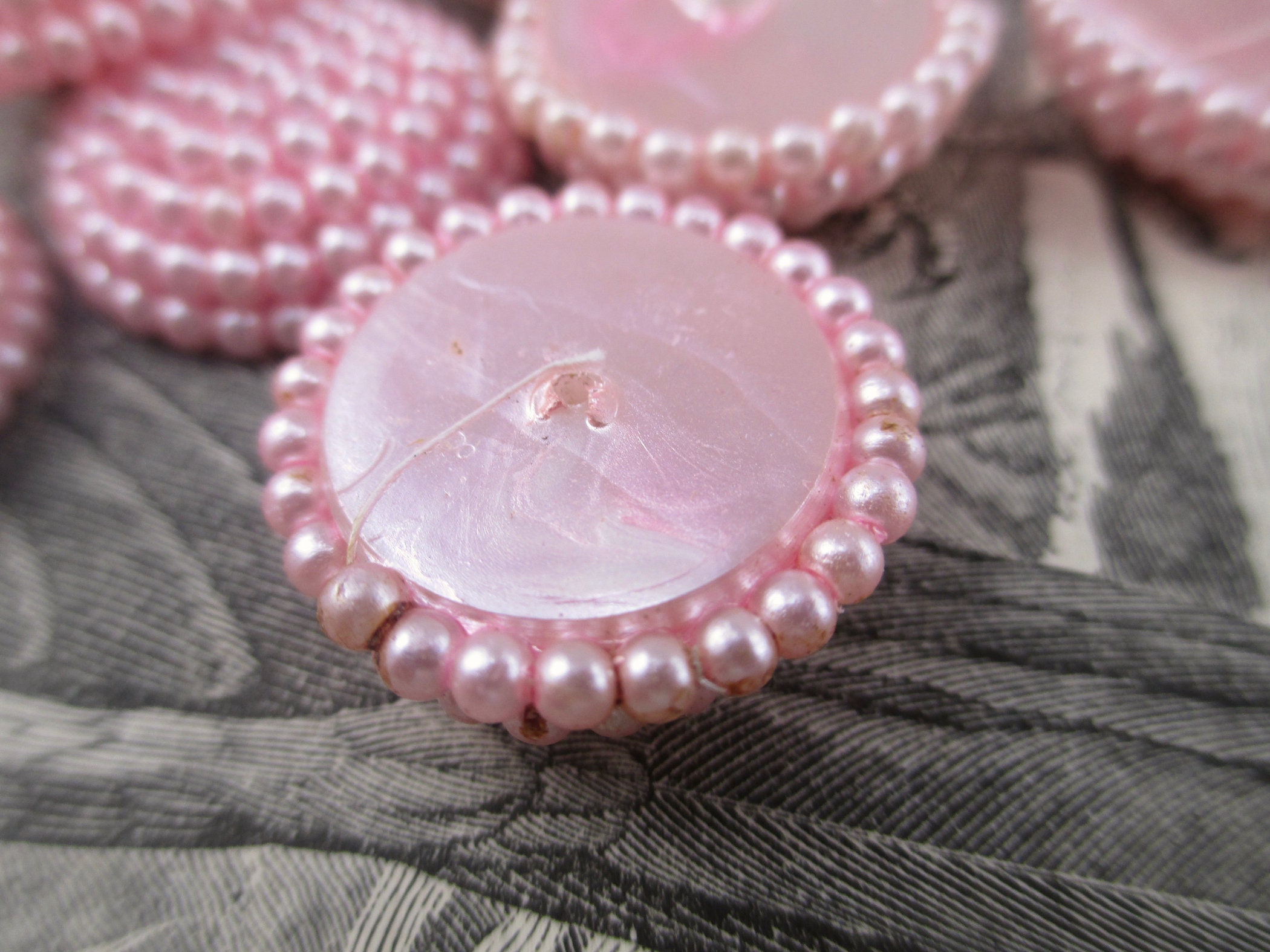 16 Vintage Pink Beaded Cabochons Pale Cotton Candy Color Etsy