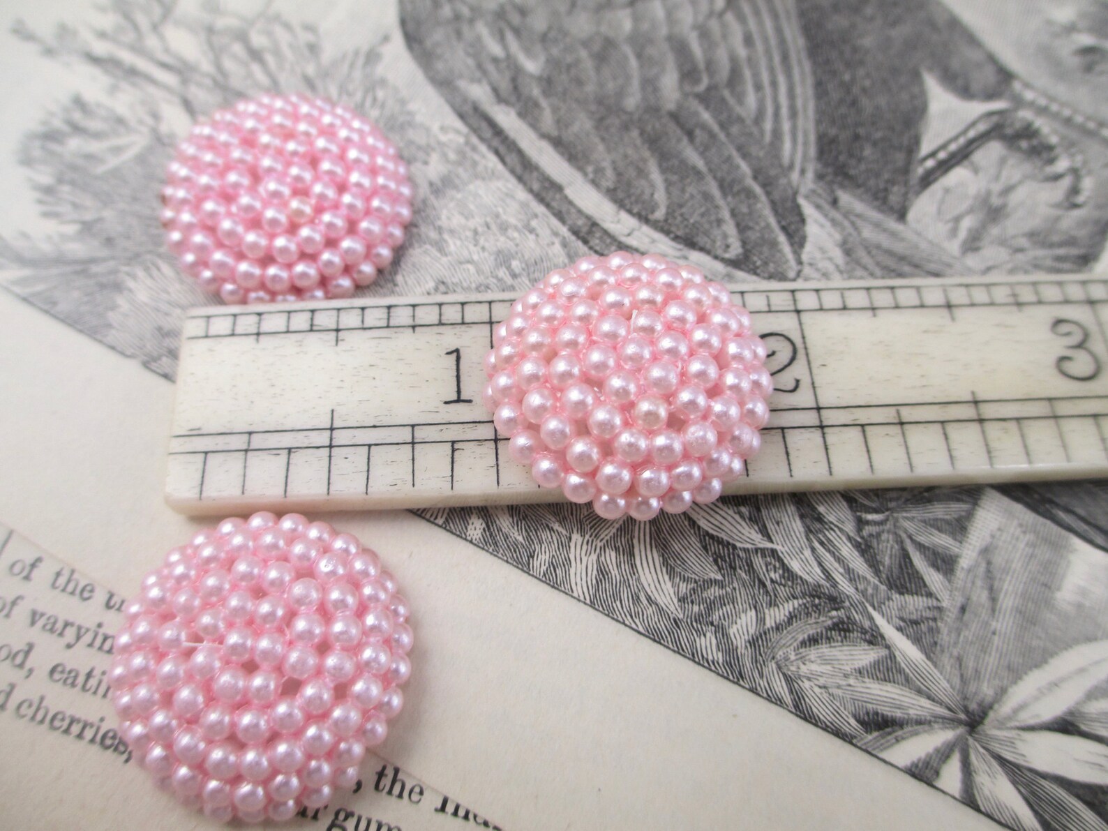 16 Vintage Pink Beaded Cabochons Pale Cotton Candy Color Etsy