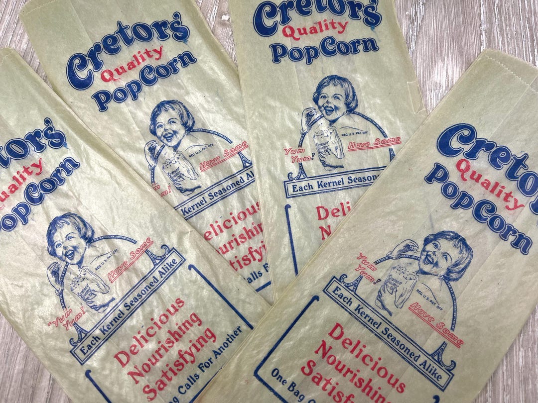 Vintage 1930s Cretors Popcorn Bags, Smiling Child Ephemera (set of 4 ...