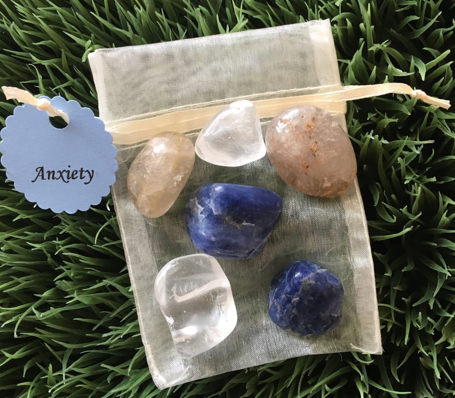 Anxiety and Fear tumbled Healing Crystals Pouch Anxiety Etsy