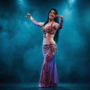 Handmade Egyptian Belly Dance Costume: Pink Sequin Dress With