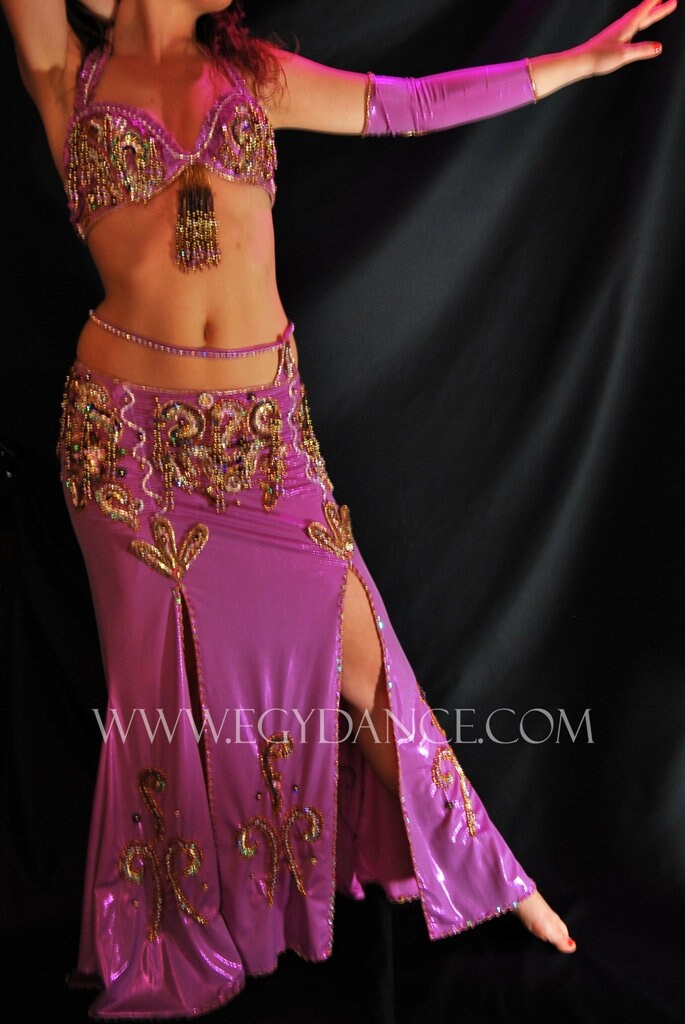 Handmade Egyptian Belly Dance Costume: Pink Sequin Dress With