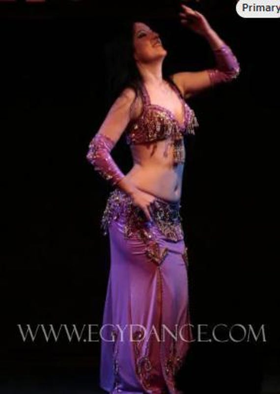 Handmade Egyptian Belly Dance Costume: Pink Sequin Dress With