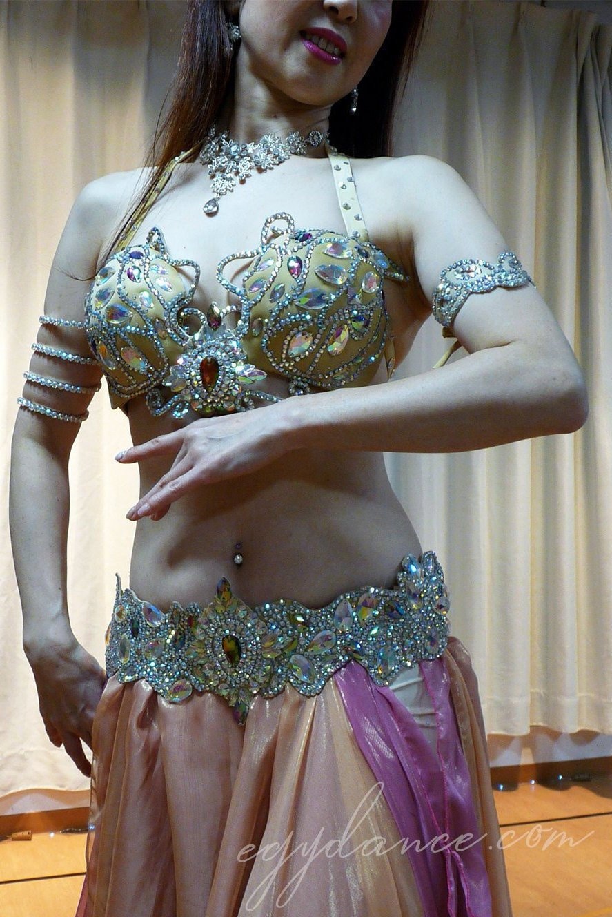 Egyptian Gold Bra Belt Set Sexy Belly Dance Outfit Tribal Handmade