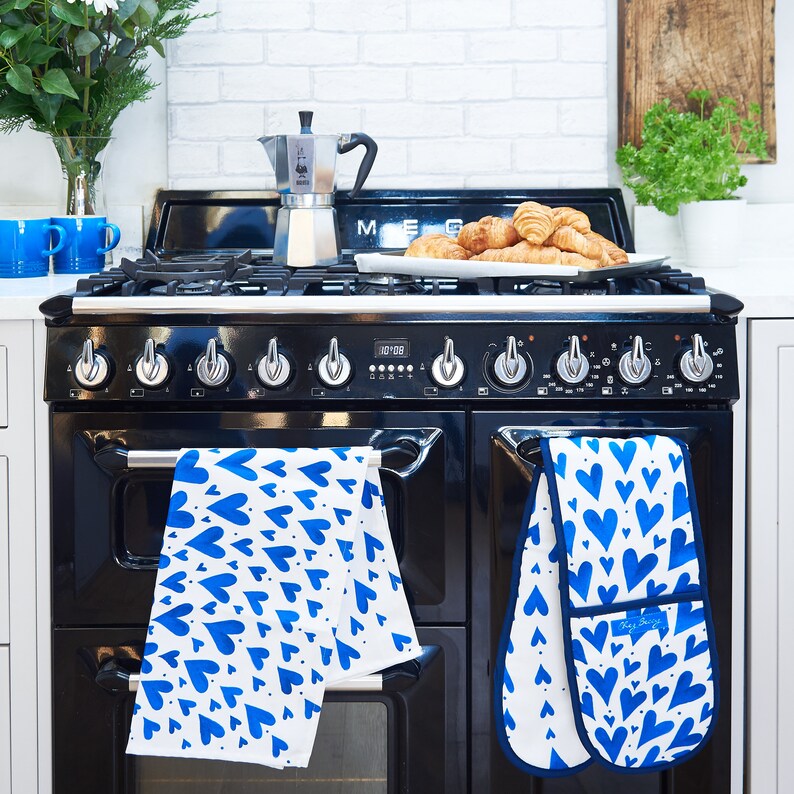 Blue Hearts Tea Towel Kitchen Towel Dish Towel New Home Gift Housewarming Gift image 3