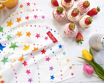 Colourful Rainbow Stars Tea Towel | Kitchen Towel | Dish Towel | New Home Gift | Housewarming Gift